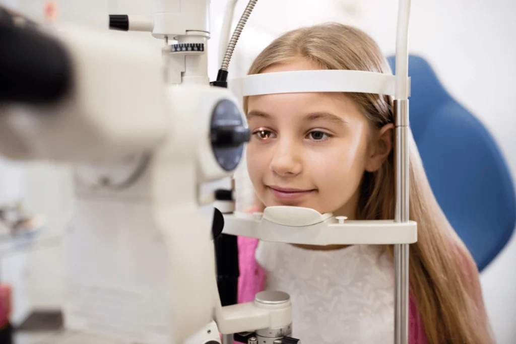 a young girl getting her back-to-school eye exam